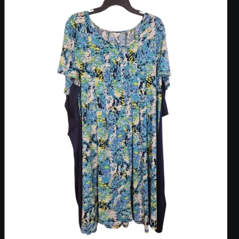 Ny Collection Floral Blue and Green Plus Size 2X  Dress